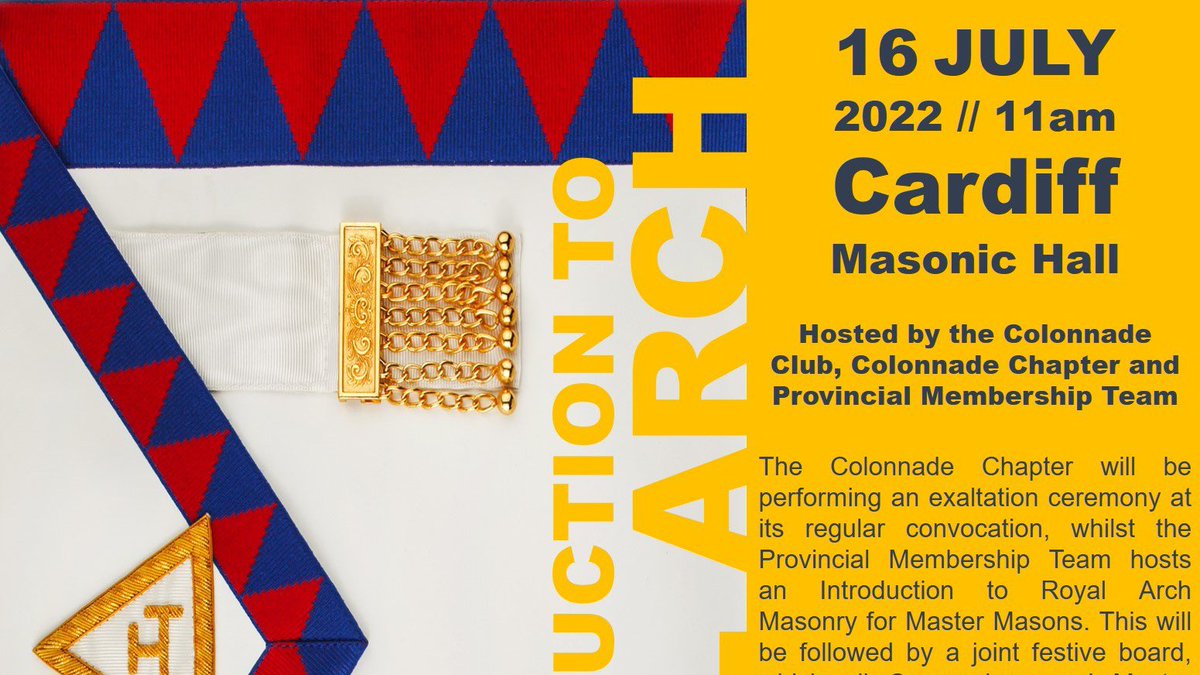 The Colonnade Chapter will be performing an exaltation ceremony at its regular convocation, whilst the Provincial Membership Team hosts an Introduction to Royal Arch Masonry for Master Masons. Read more here👇
southwalesmason.com/an-introductio…