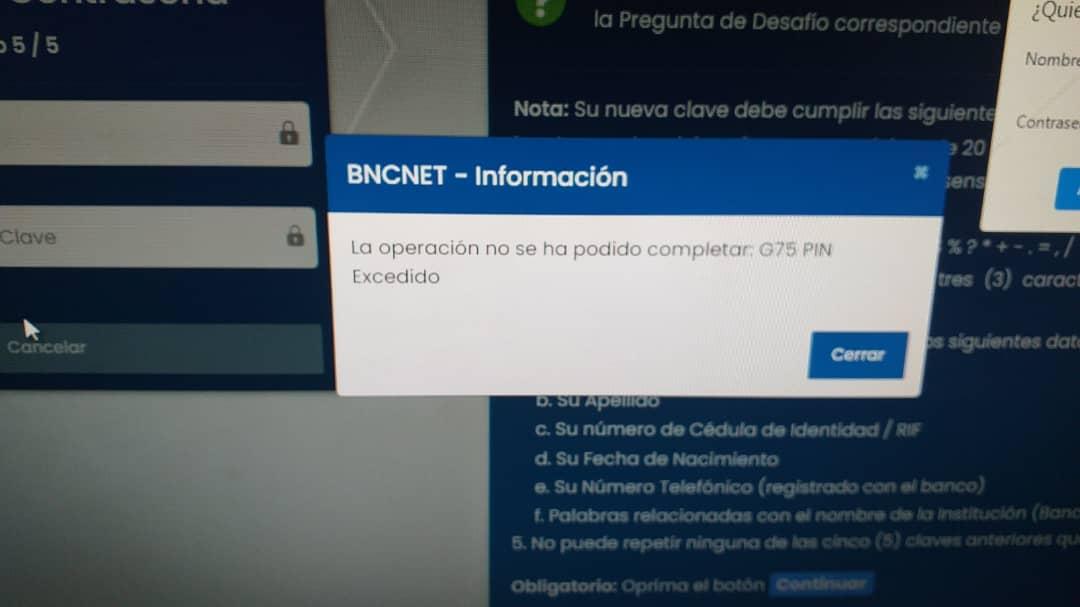 mariperdomog's tweet photo. @bnc_corporativo Buenas tardes, tengo este inconveniente. Que debo hacer. Me dice g75 https://t.co/nvrhDJQVHB