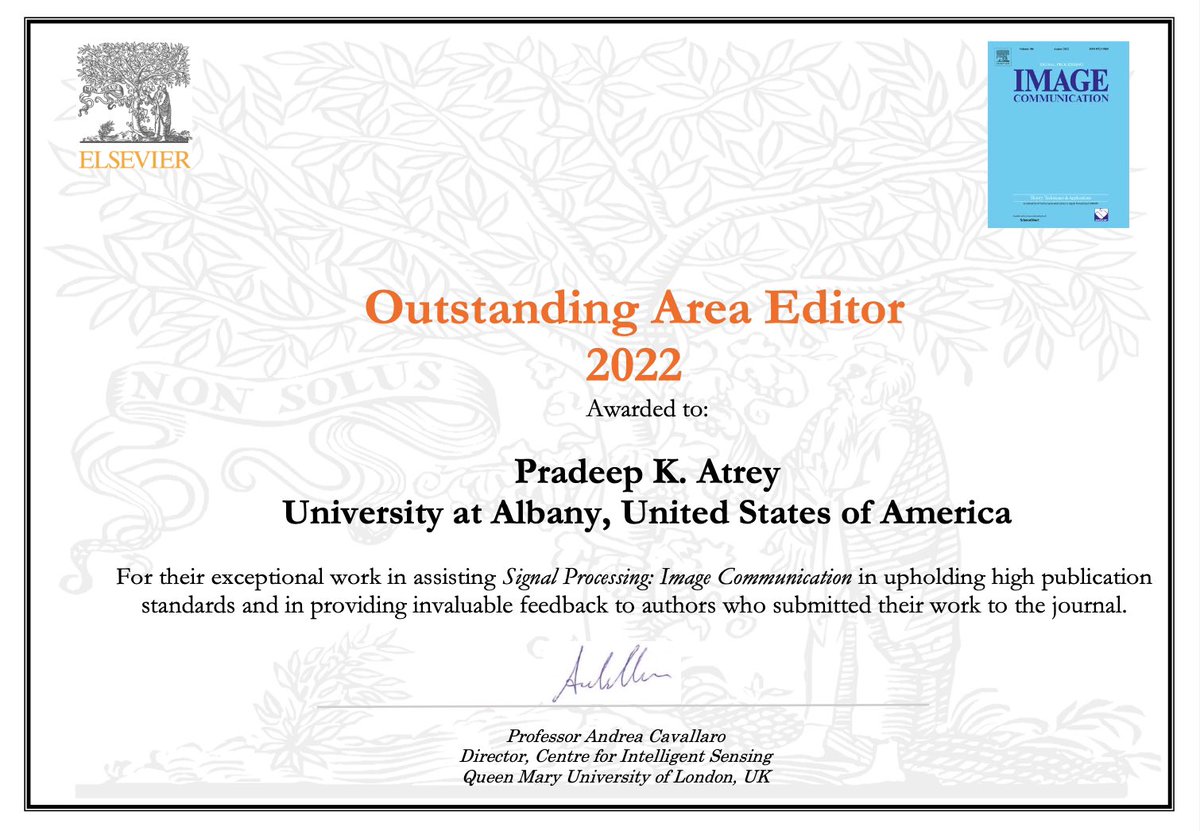 pradeep_atrey's tweet photo. Delighted to receive my 4th Best Editor Award at the Elsevier SPIC, after the ACM TOMM (2015), IEEE Comm. Soc. MMTC R-Letters (2015), and the Wiley ETRI Journal (2012). Thanks to all the reviewers who have provided quality reviews, which assisted me in making timely decisions. https://t.co/tkq0GW2Lhl