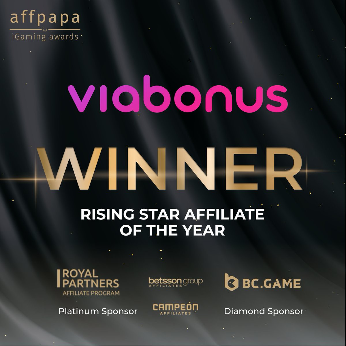 Viabonuscom's tweet image. WE WON! 💜🏆🥳
@Viabonus has won the "Rising Star Affiliate Of The Year" category in the 2022  @AffPapa iGaming Awards!

#awards #winner #viabonus #viabonuscom #igaming