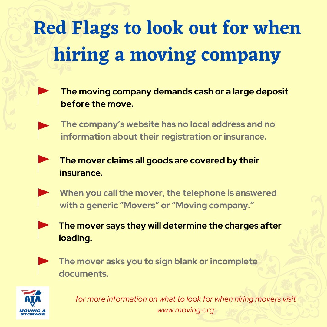 MOVINGdotORG's tweet photo. We are at the height of peak season and that means rogue operators and scammers are trying to take advantage of consumers who need to move. Take time to research and if you spot these red flags, consider looking for a different moving company to help with your moving needs. https://t.co/EBkxZXXqou