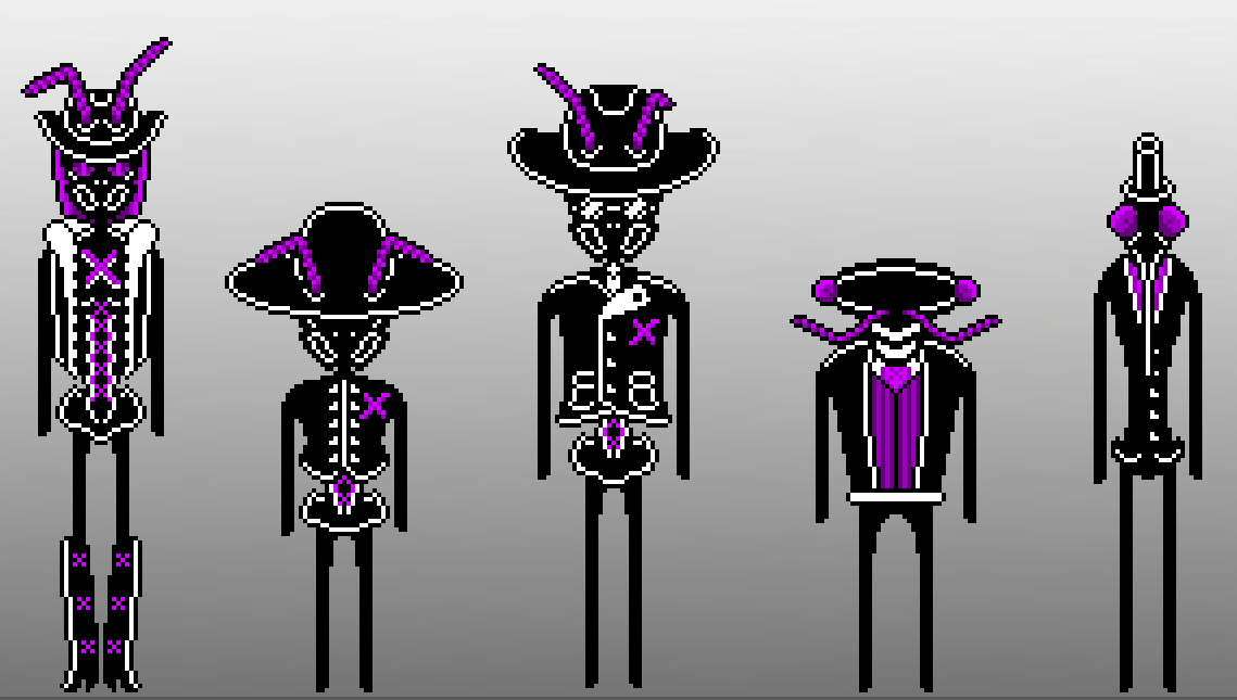 PSlugtrain's tweet photo. Character reveal! These are the first half of the Anxiety emotions you will meet! The Love emotions are all gothic and elegant - while Anxiety are mostly bugs!
Left to right

Vindi (Vindication) - Vision - Skepti (Skeptical) - Worry - Nerves

#gamedev #pixelart #anxiety https://t.co/uhfaTrMzaR