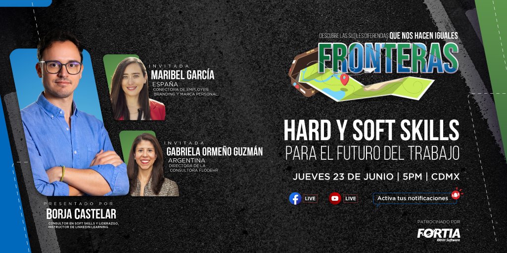gabrielaormenog's tweet photo. Te comparto el cuarto capítulo del programa Fronteras que realizamos en @somosrhtv donde hablamos de las habilidades claves para el futuro del trabajo➡️ https://t.co/0oPpEA8c7R
#skills #habilidades #trabajoremoto #trabajohibrido #RHTV #FlodeHR #RRHH #HR https://t.co/MzG954jxa9