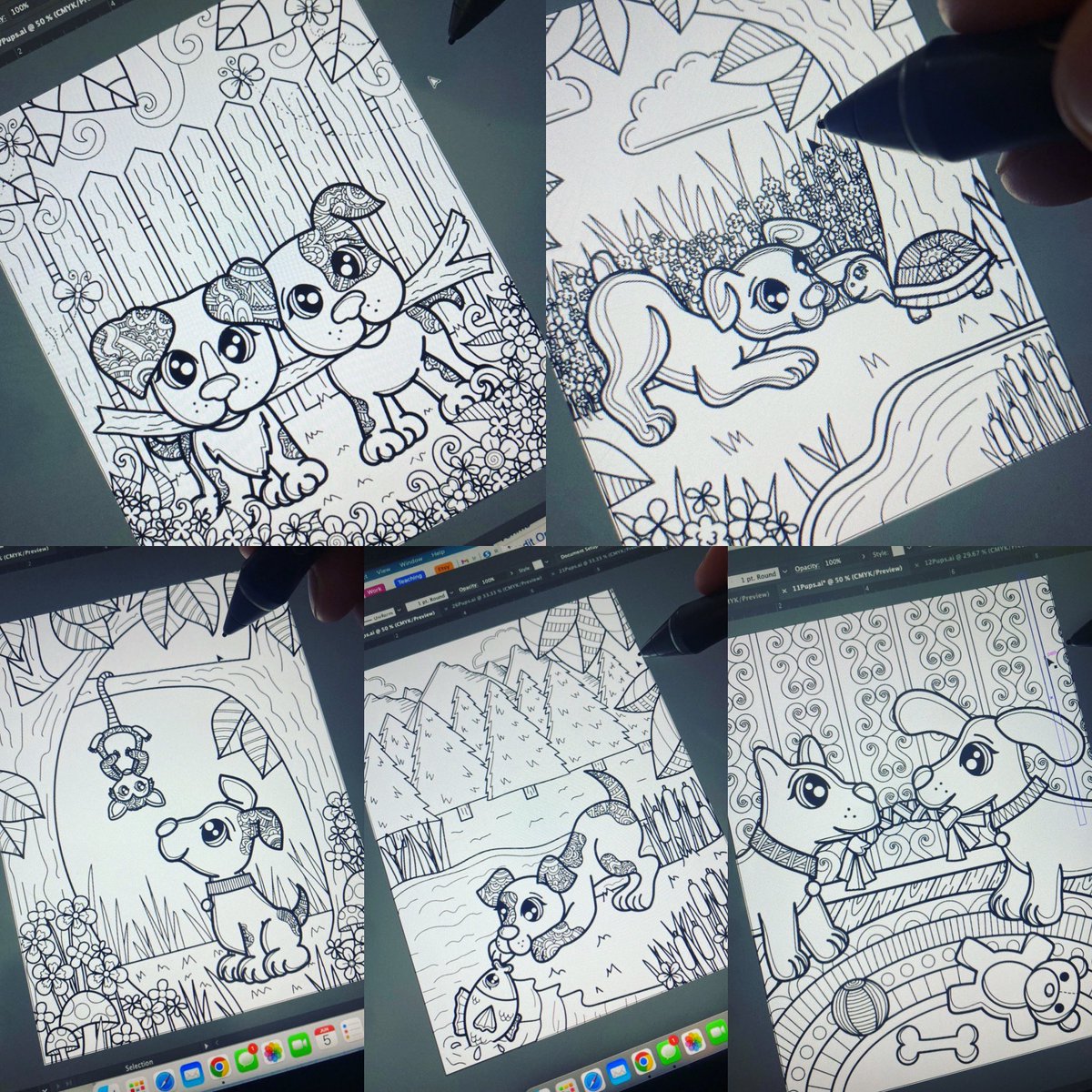 Roots_Of_Design's tweet photo. Sneak peak at the playful rescue dog coloring book I’m creating for my publisher.  #pups #dogs #puppies #doggos #zendoodle #zentrangle #drawing #coloring #coloringbookforgrownups #coloringdogs #coloringbook #coloringbookforadults #coloringpage #digitalart #drawingTablet https://t.co/fGdIwywa22