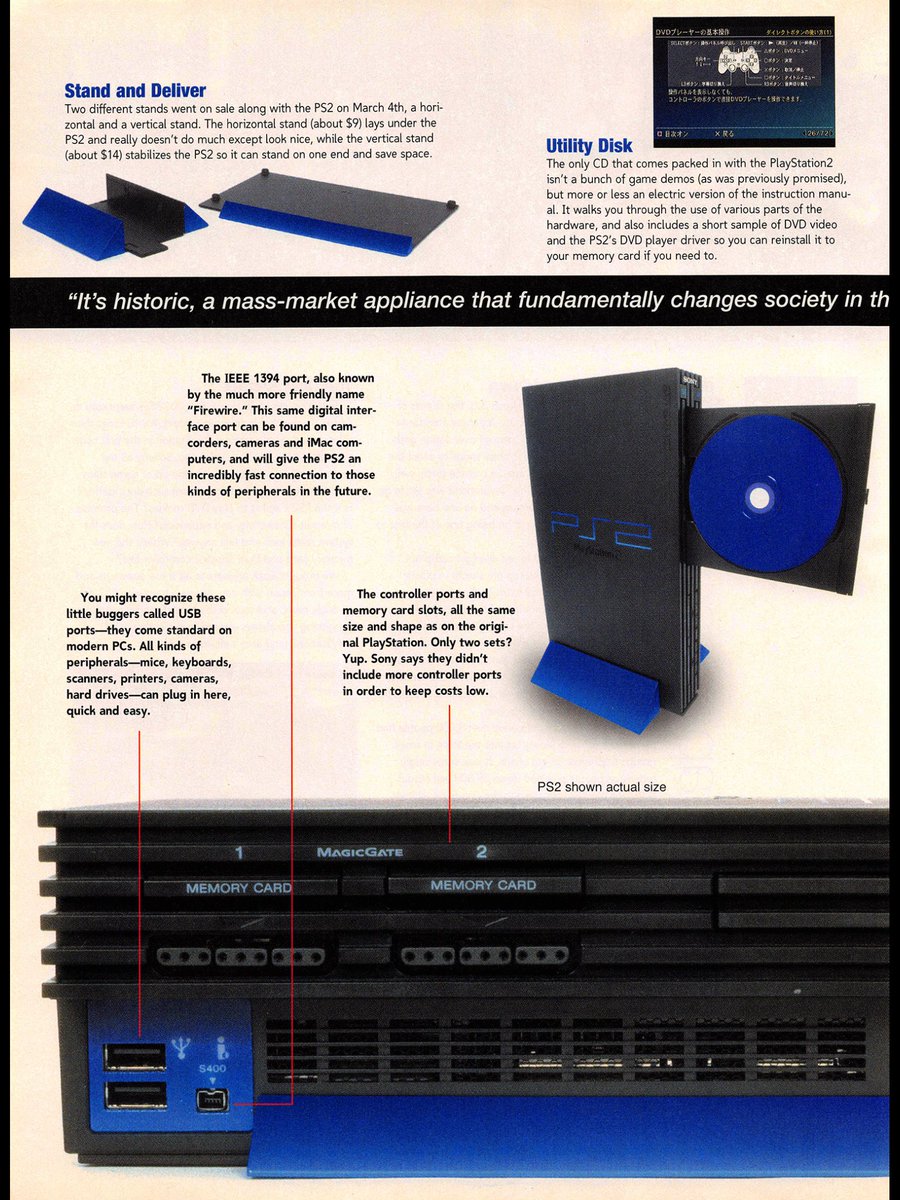 RetroGameAd's tweet photo. PS2 Unveiling. So fun to read this stuff 22 years later. 😲 #RETROGAMING #RetroVideoGame #VideoGameAd #VideoGameMagazine #PS2 #Playstation #PlayStation2 https://t.co/jj490dtjpr