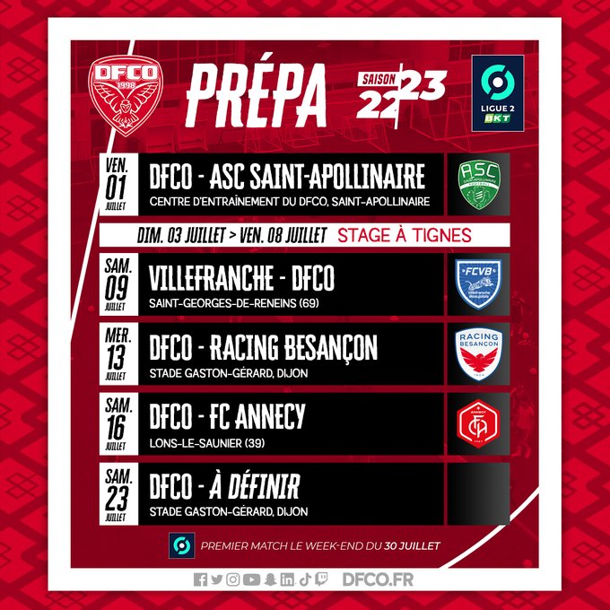 Dijon FCO on Twitter "ℹ️Pour le premier match amical vendredi (19h30