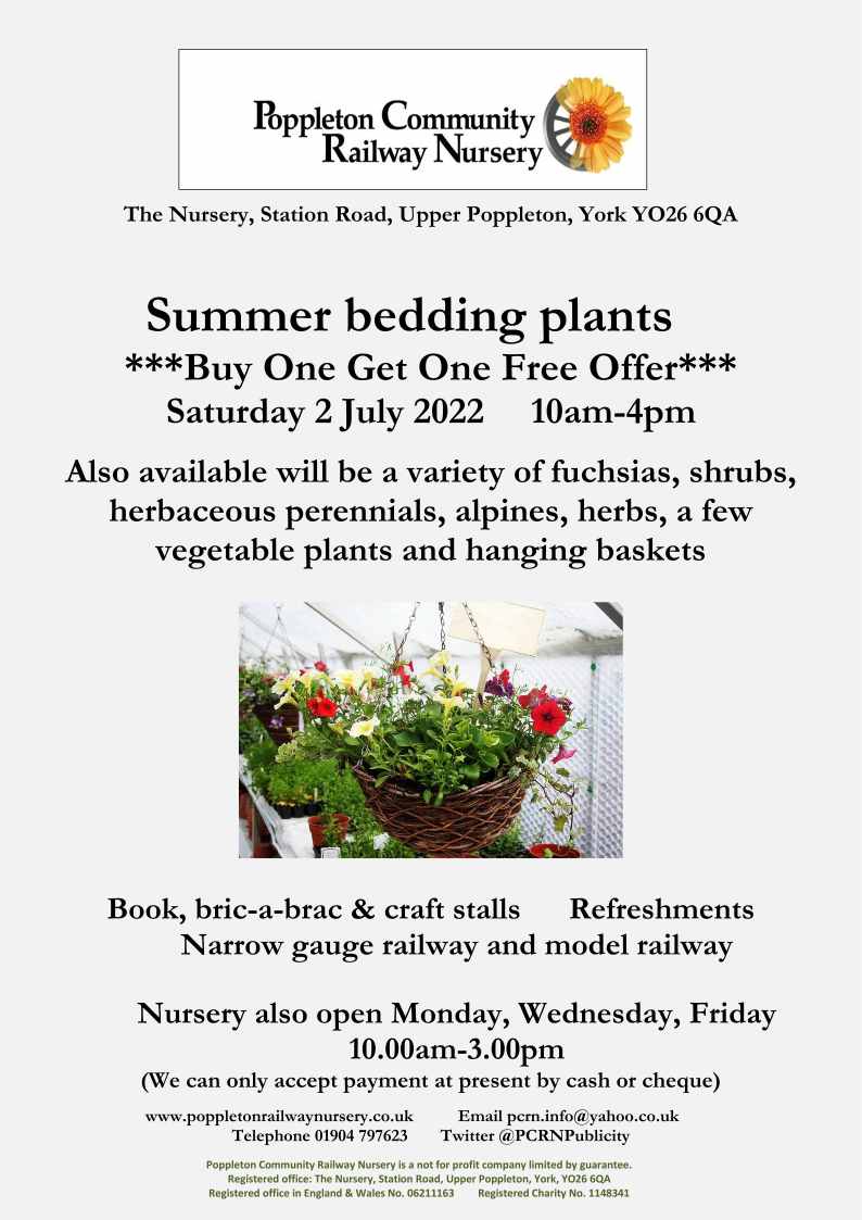 In case of weblink not working, here's the poster for our Buy One Get One Free on Bedding Plants Day Sat 2nd July 10 to 4. Free entry and you can also see the trains! #charitytuesday #MentalHealthMatters