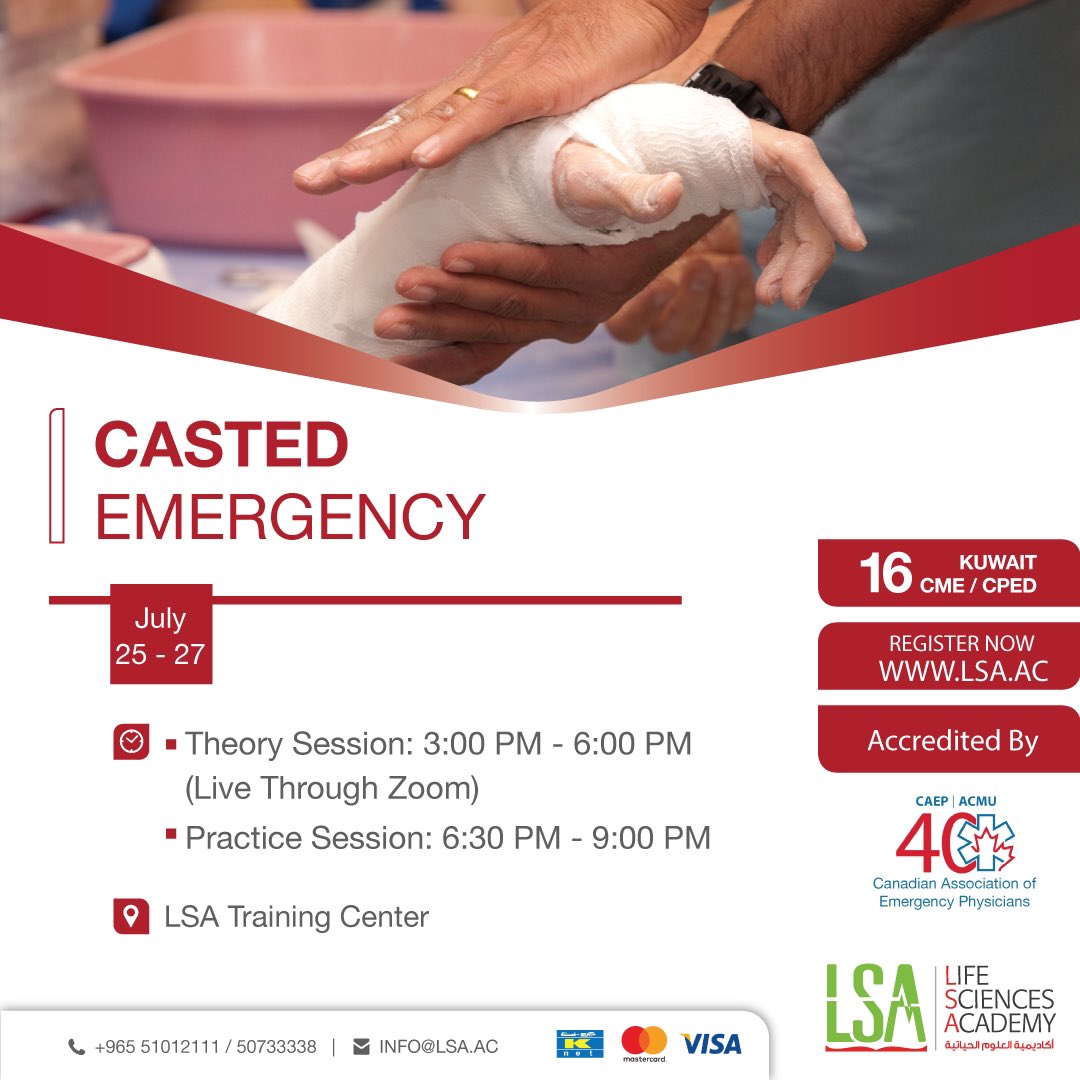 lsaedu's tweet photo. 💻 Register in CASTED Emergency Course

https://t.co/F9QgZKhdAF

⏱16 CME

📚🇨🇦 The course is accredited from Canadian Association of Emergency Physicians

⏰🖥 Theory session: 3:00 pm - 6:00 pm (Live through Zoom)
⏰⚙️ Hands-on Session: 6:30 pm - 9:00 pm

#emergencymedicine https://t.co/GPDPsUuglh
