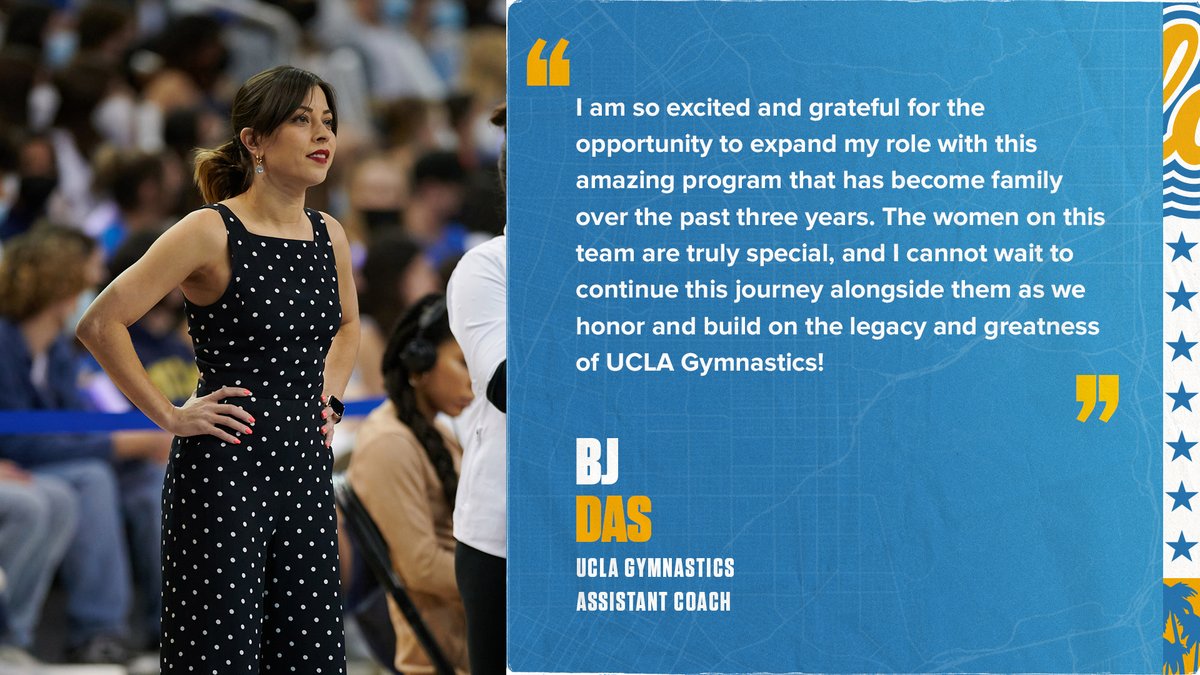 uclagymnastics's tweet photo. We're so excited to have @BeeJayDas stay on in an expanded role as an assistant coach! 

#GoBruins https://t.co/lR8GNVFeiV