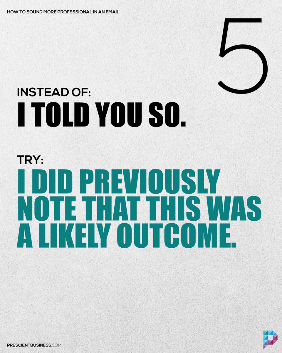 HelloPrescient's tweet photo. Learning how to write a professional Email is a great way to get straight to the point while sounding confident and intelligent. (thread 2/2)
#PrescientBusiness #businessconsultancy #corporatetips #professionalemail #emailtips #businessconsultant #manager #consultancymanagement https://t.co/zdznEIlc6c
