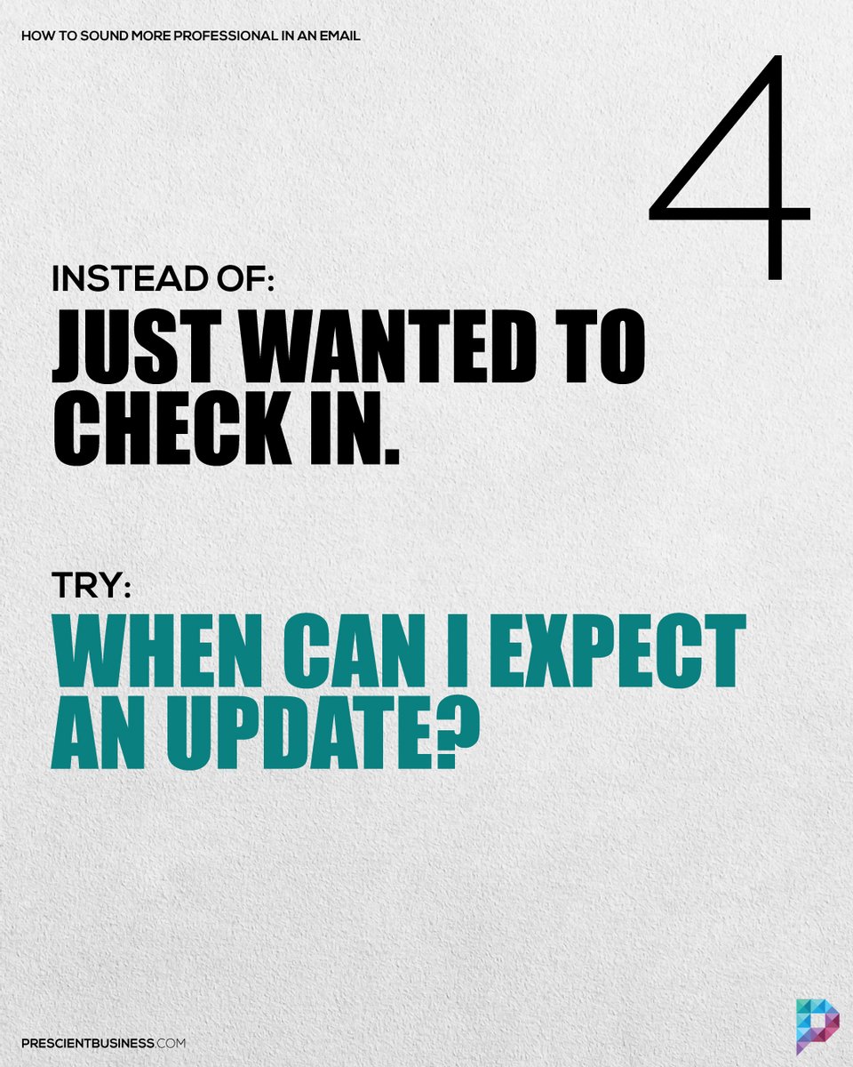 HelloPrescient's tweet photo. Learning how to write a professional Email is a great way to get straight to the point while sounding confident and intelligent. (thread 2/2)
#PrescientBusiness #businessconsultancy #corporatetips #professionalemail #emailtips #businessconsultant #manager #consultancymanagement https://t.co/zdznEIlc6c