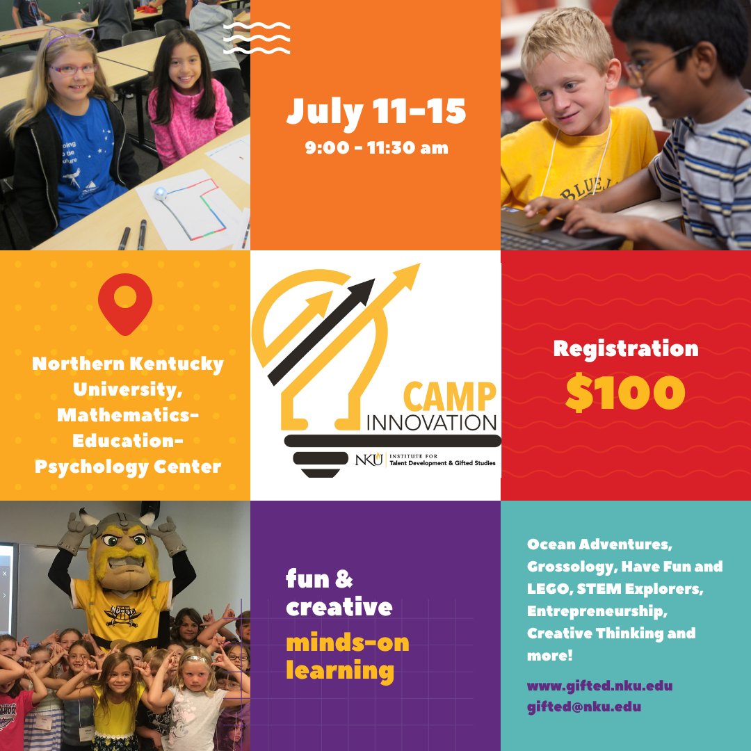 GiftedSources's tweet photo. Register today for our summer Camp Innovation Pathways to College Program at Northern Kentucky University. https://t.co/lziZcwsQiO
#nkugifted #stem #giftedminds #yourresource #summercamp #entrepreneurship #cincinnati #nky https://t.co/MIftnUhTDS