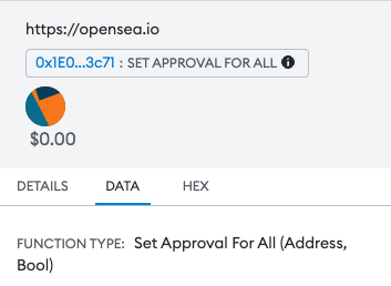0xCygaar's tweet image. Here's what it looks like when you're asked to setApprovalForAll on Metamask. If you ever see this function in your Metamask popup, TRIPLE CHECK that you actually want to do this. If you're not interacting with a trusted marketplace then you almost certainly don't want to do this