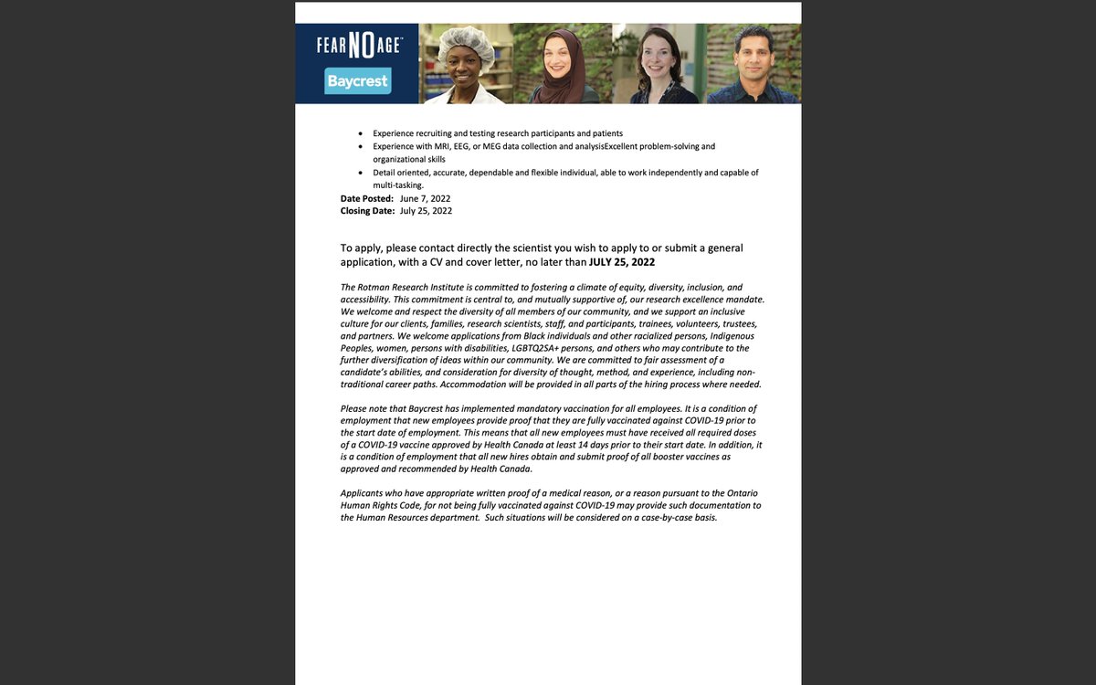 Hello #CogNeuro #CognitiveAging #NeuroTwitter peeps! 

We have up to six post-doctoral fellowships available at the <a href="/rotmanresearch/">Rotman Research</a> <a href="/Baycrest/">Baycrest</a> in Toronto, Canada!

Please see the advertisement for more detail. <a href="/CogNeuroNews/">CNS News</a> <a href="/OHBM/">OHBM</a>