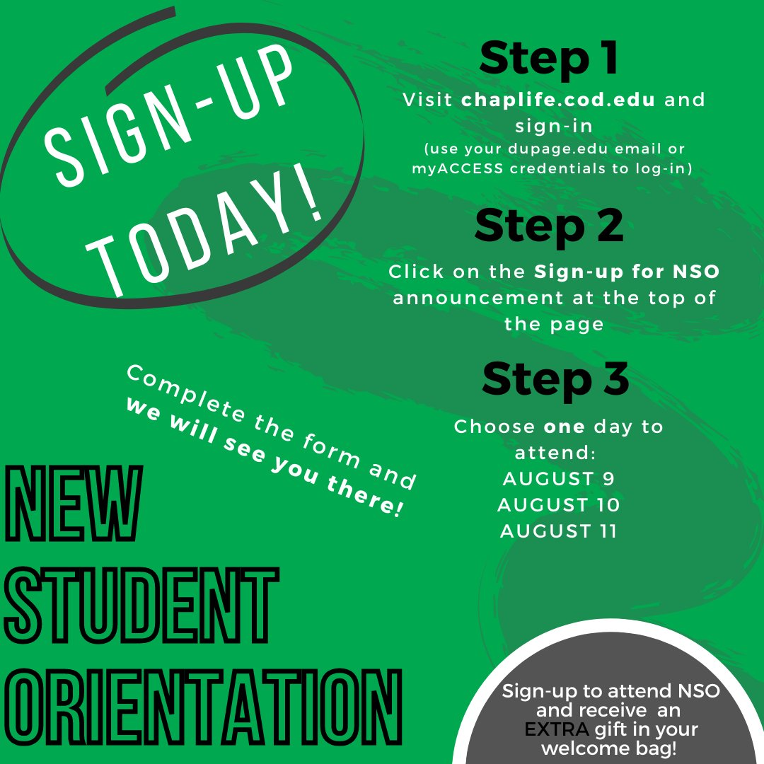 CODStudentLife's tweet photo. New students! Sign-up to attend New Student Orientation and get an extra gift in your welcome pack! 👏

Follow the easy steps to sign-up and we'll see you there!

#CODStudentLife #CollegeofDuPage https://t.co/HiLwtVbgP5