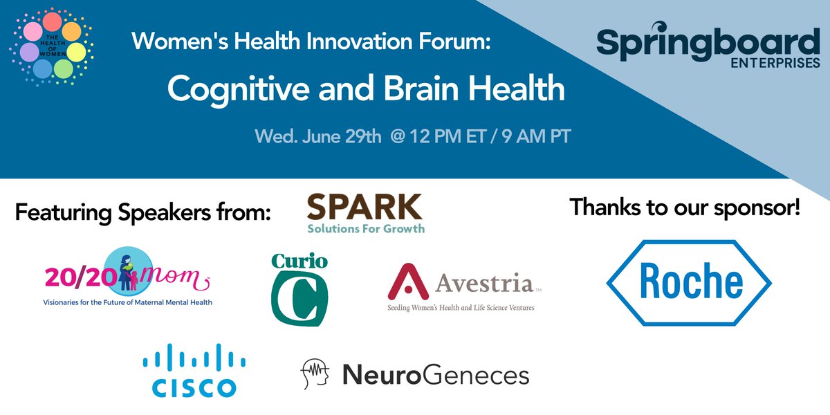 Join <a href="/SpringboardEnt/">Springboard Enterprises</a> <a href="/WHICoalition/">Women's Health Innovation Coalition</a> and <a href="/Roche/">Roche</a> on June 29th as they continue the 2022
Forum Series with women’s COGNITIVE &amp; BRAIN HEALTH. Join the discussion!
RSVP HERE - secure.everyaction.com/IjTb_yK7qUqO8Y…