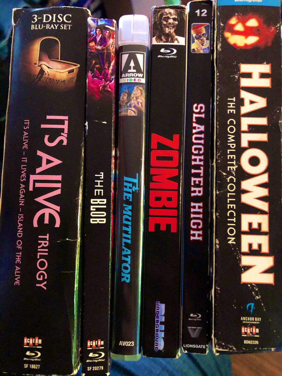 I just snagged this entire pile of flicks for $60, and I’m dying. #Halloween #ScreamFactory #BlueUnderground #ArrowVideo #physicalmedia #Bluray