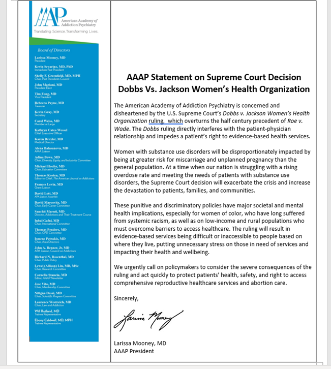 @AAAP1985 Statement on recent <a href="/USSupremeCourt/">SCOTUS Updates</a> ruling inserting government into the patient-physician relationship &amp; eliminating access to evidence-based healthcare

Spoiler: those w/ #SUD will be most impacted

#medtwitter #psychtwitter #AbortionIsHealthcare #addiction