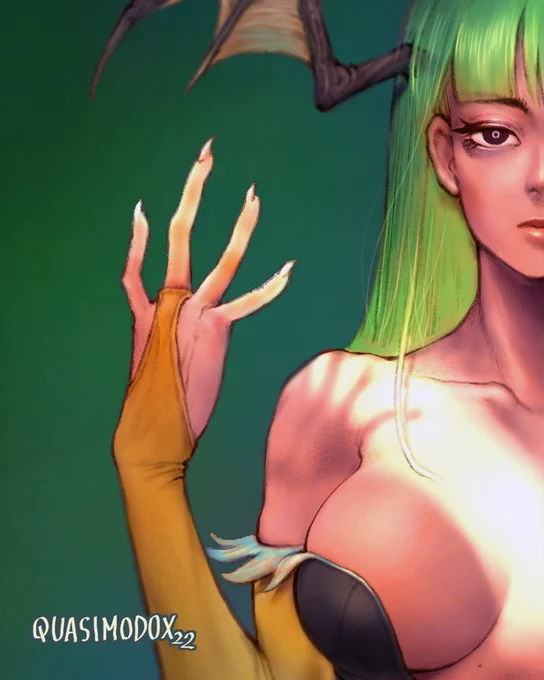 Morrigan of DARKSTALKERS 
ヴァンパイアのモリガン 

Are yall having fun with Capcom Fighting Collection?

(add subtle blur effect &amp; adjustments on shape and colors.) 