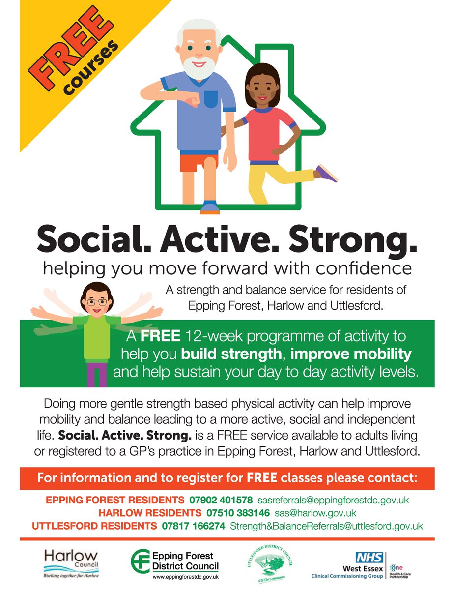 Find Your Active Harlow (@activeharlow) on Twitter photo Social. Active. Strong. is the strength and balance programme for #WestEssex and is being delivered in #Harlow, #EppingForest, and #Uttlesford. It's fun, free, and social and open to all adults who are aiming to build strength to improve mobility. Contact sas@harlow.gov.uk💪 Social. Active. Strong. is the strength and balance programme for #WestEssex and is being delivered in #Harlow, #EppingForest, and #Uttlesford. It's fun, free, and social and open to all adults who are aiming to build strength to improve mobility. Contact sas@harlow.gov.uk💪