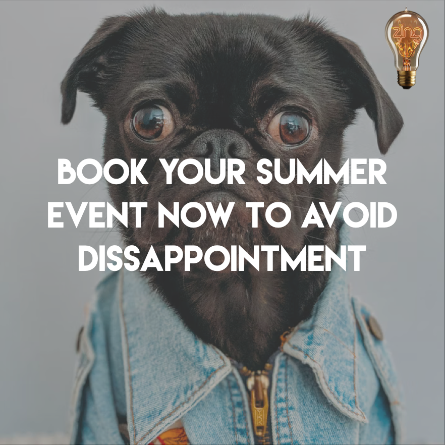 zingevents's tweet image. Don't in the dog house with your team or company. Book now for your July &amp;amp; September dates. Key dates are nearly gone. So if you are looking for an event please do enquire without delay