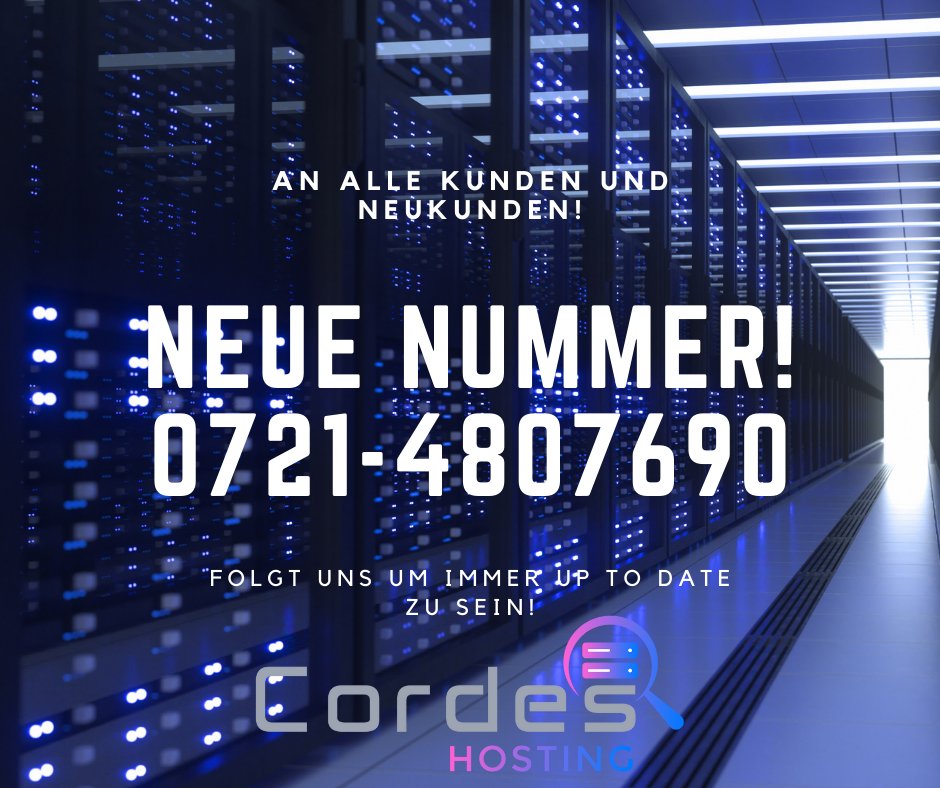 CordesHosting's tweet photo. Wir haben unser Telefonsystem geupgraded und dadurch auch eine neue Nummer bekommen! #cordeshosting #vserver #cloudserver #domains #webspace #mysql #sql #storage #cloud #memory #cpu #hdd #ssd https://t.co/7tXlvXDIhw