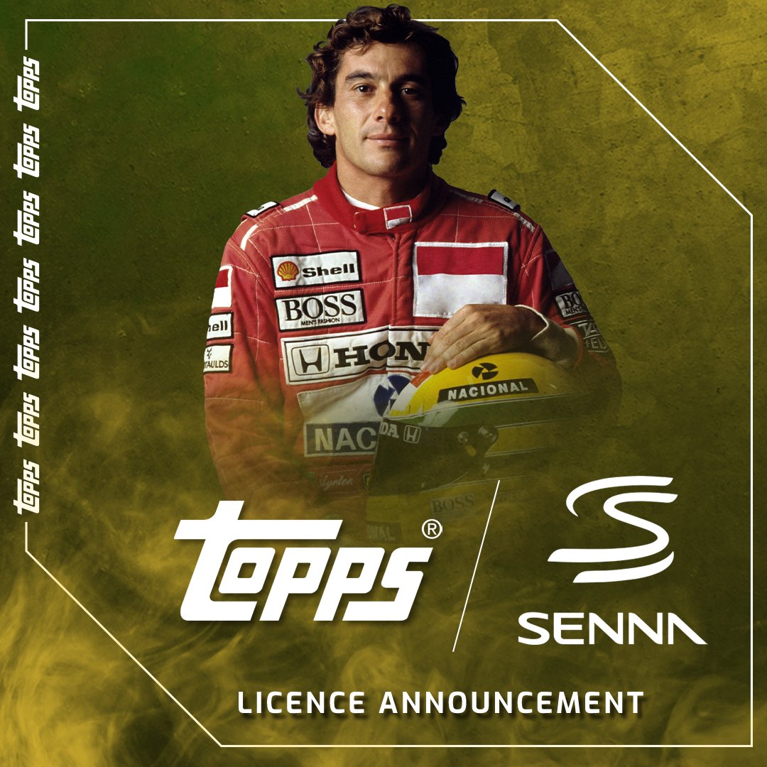 Topps_UK's tweet photo. Topps is proud to announce a new partnership with Senna Brand.

Topps will for the first time ever produce exclusive cards of #Senna the three-time #F1 world champion. Showcasing achievements, special moments &amp; unique behind-the-scenes imagery.

📰 https://t.co/IIzoKhLOYo https://t.co/5NUNVb8Zma