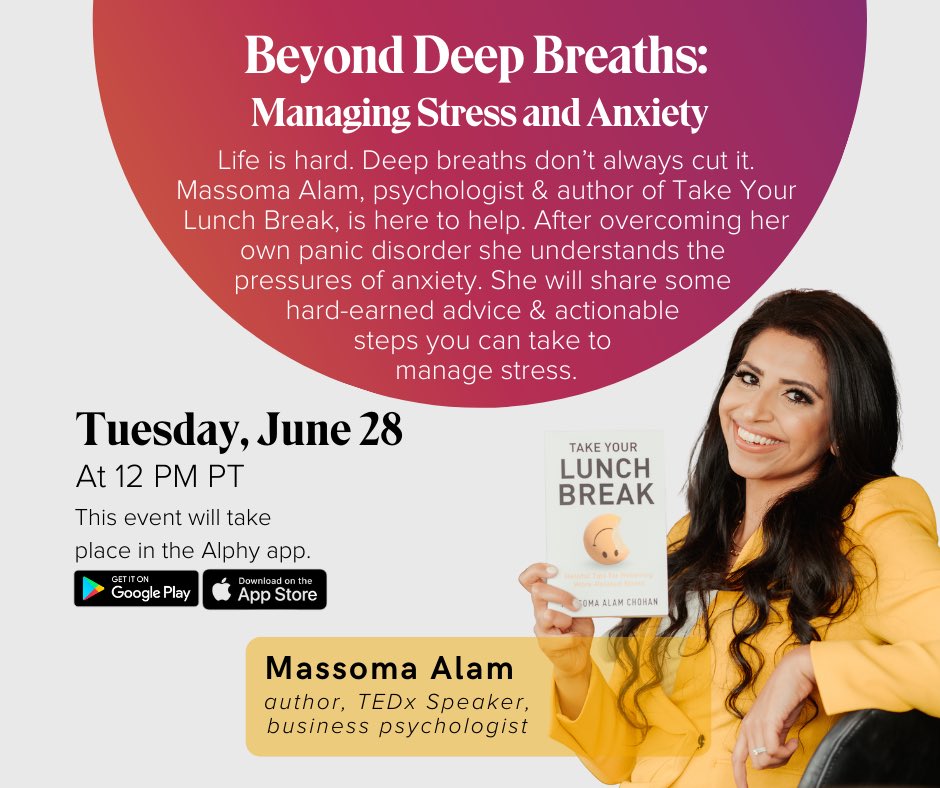 Catch me TODAY at 3pm EST on the Alphy app! See you soon! <a href="/alphy_co/">Alphy</a> #alphytalk #authortalk #authorevent #bookevent #workplacestress #workstressrelief #stressrelief