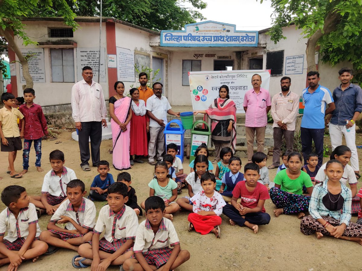 SocialWcl's tweet photo. @TeamWCL As a part of Swachhtha Pakhwada activities at Ballarpur Area, dry and wet waste segregation dustbins are installed at nearby Gram Panchayats &amp; Schools - Kolgaon &amp; Warora. https://t.co/SEoj2Vjc5Q
