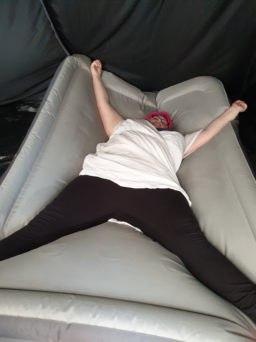 CScottBBW's tweet photo. Perhaps not the most conventional way of deflating an air mattress but very effective. I'm so graceful lol #campingfun https://t.co/yBpvW6E1FD