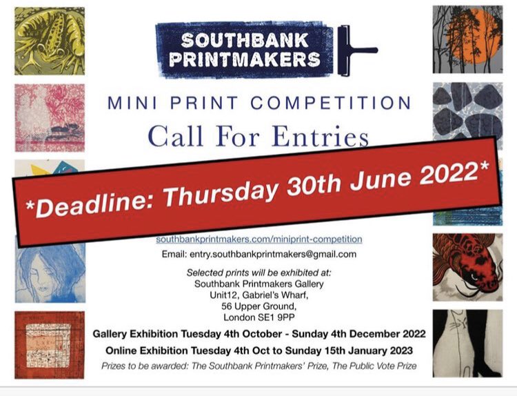 SBPrintmakers's tweet photo. TWO days till the deadline for our OPEN CAlL!
.
.
For info: https://t.co/qhMmnOohw7
.
@gabriels_wharf @ukprintmakers
.
#CallForSubmissions #opencall #miniprint #Competition #printmaking #art #originalprints #etchings #reliefprints #collographs #gallery #southeastlondon https://t.co/NueYsRKvwg