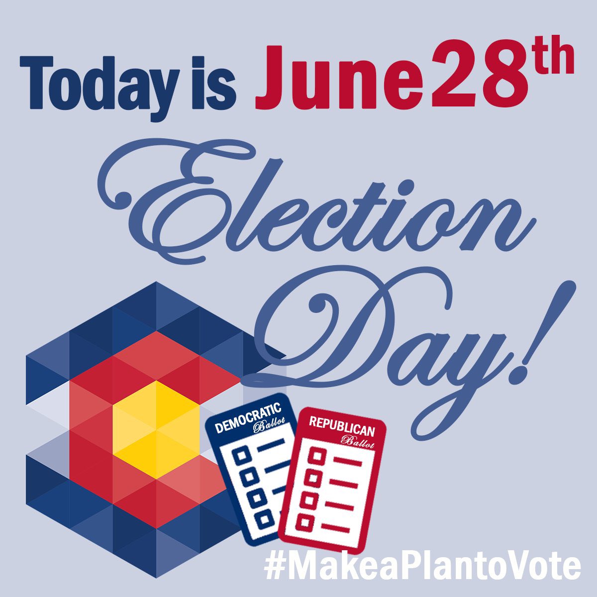 SteveFenberg's tweet image. 📣📣Today is Election Day! 

Polls close at 7pm. Visit GoVoteColorado.gov to find your nearest dropbox &amp;amp; polling location. 

Be sure to make your voice heard today, Colorado! 🗳

#MakeAPlanToVote #coleg