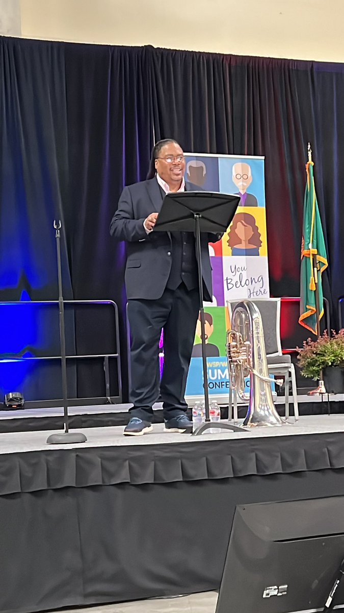 AWSP_Principals's tweet photo. Great quote from Arthur Chan shared by Dr. Richard White, “Diversity is a fact. Equity is a choice. Inclusion is an action. Belonging is an outcome.” @Rawtuba @wasa_oly #AWSPWASA22 https://t.co/HhhNbuswfd