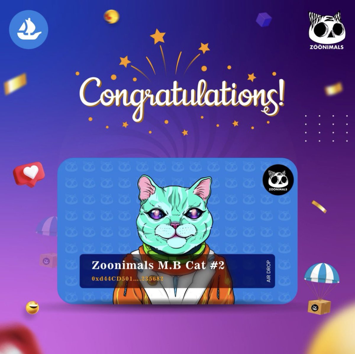 Thank you for this generous airdrop! <a href="/ZoonimalsNFT/">Zoonimals NFT</a> ❤️ Holders with at least 3 NFTS on openzoo.io @ZooEcosystem have received a free #NFT from the new collection on <a href="/opensea/">OpenSea</a>🔥🔥🔥In the future theNFTs can be sent between the #Chains with their own #bridge #MULTICHAIN