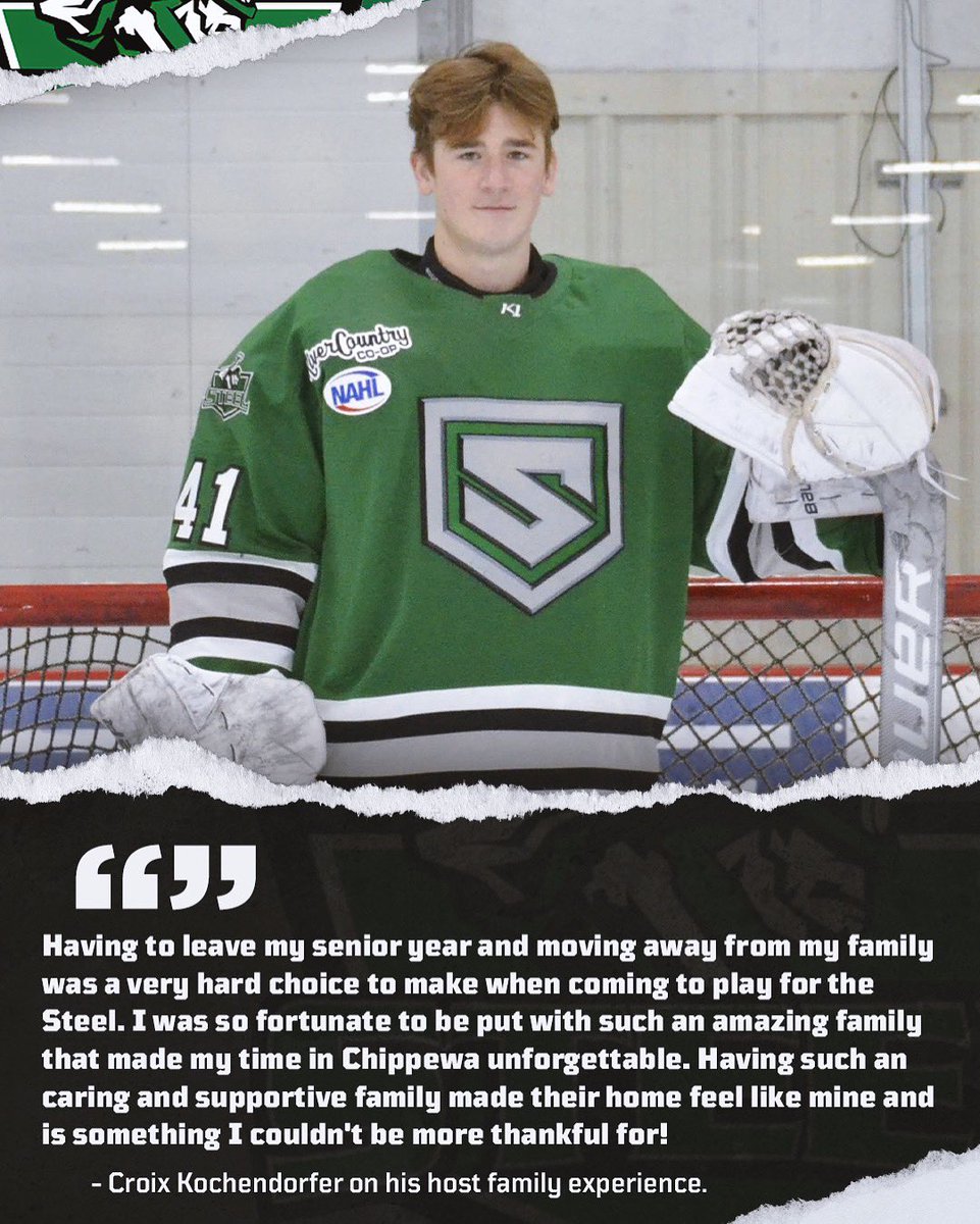 A part of something bigger. Host families are vital to the Chippewa Steel! 

Become one today by calling 715-491-3296 or emailing mstrong@chippewasteelhockey today!