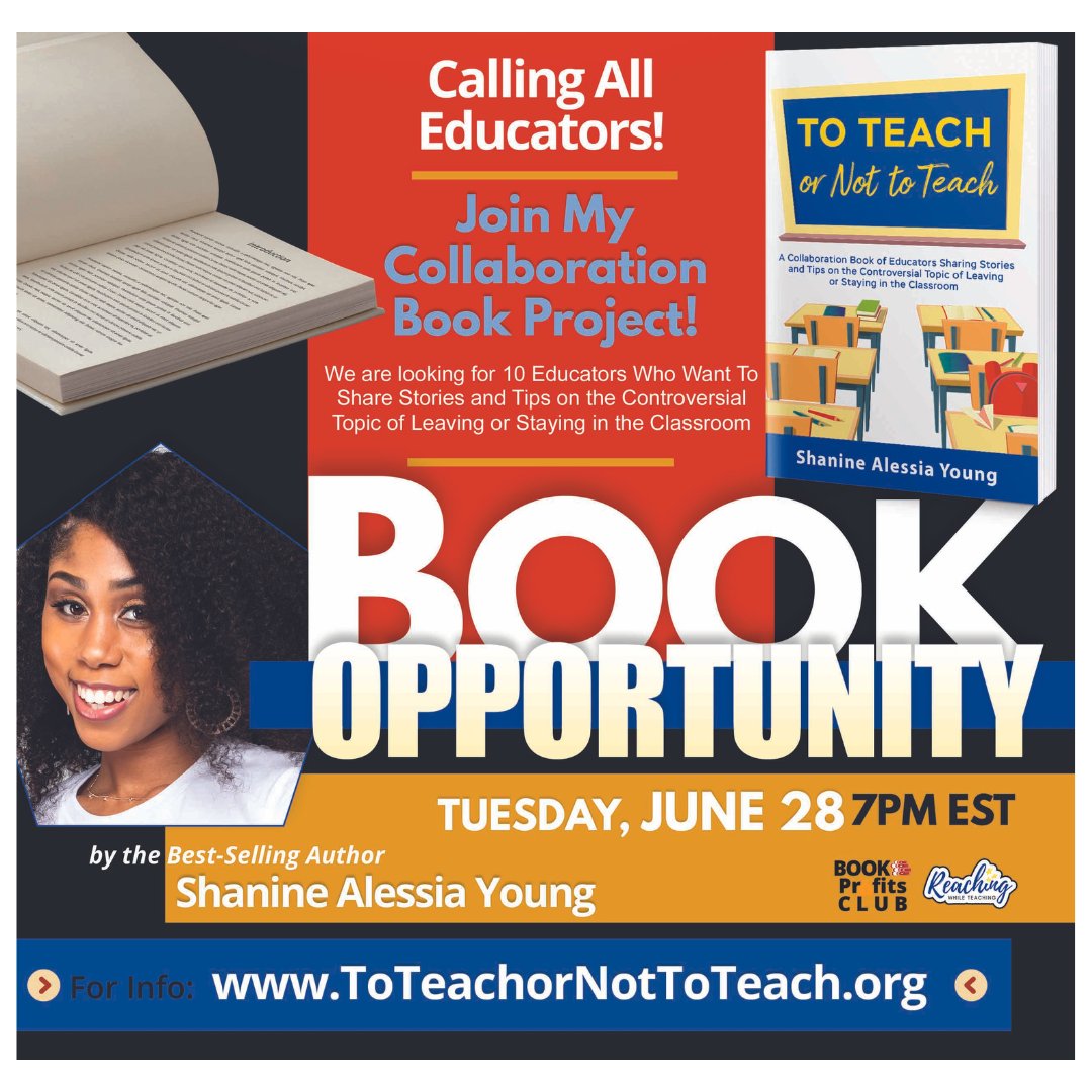 TONIGHT at 7 PM we are looking for Educators who want to be a part of this collaboration book 'To Teach or Not To Teach'. For details please go to ToTeachorNotToTeach.org to register for the private information session tonight.