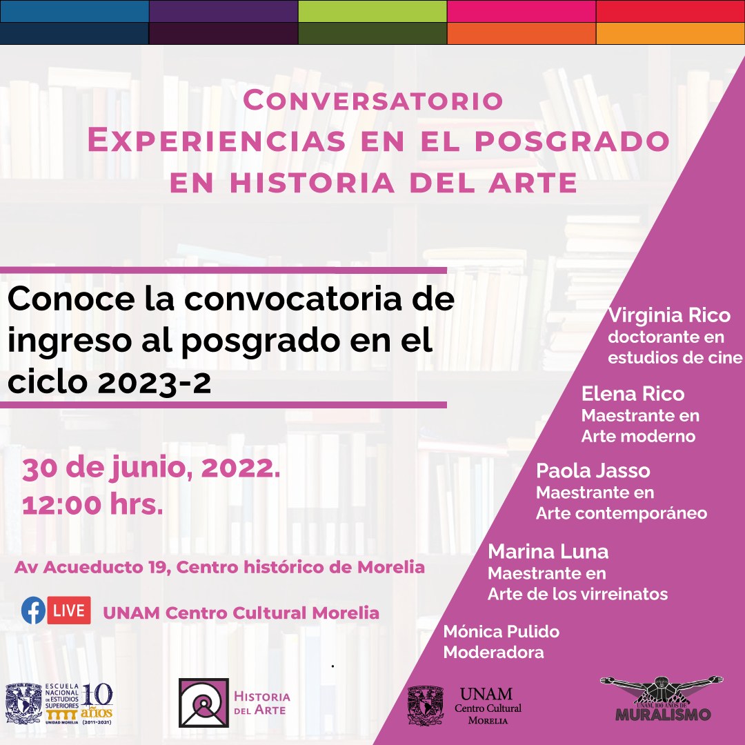 ¿Te interesaría estudiar un posgrado en Historia del Arte? 
Este jueves 30 de junio, a las 12:00 tendremos un conversatorio. 
Además podrás conocer la convocatoria de ingreso la ciclo 2023-2.
¡Aquí nos vemos!