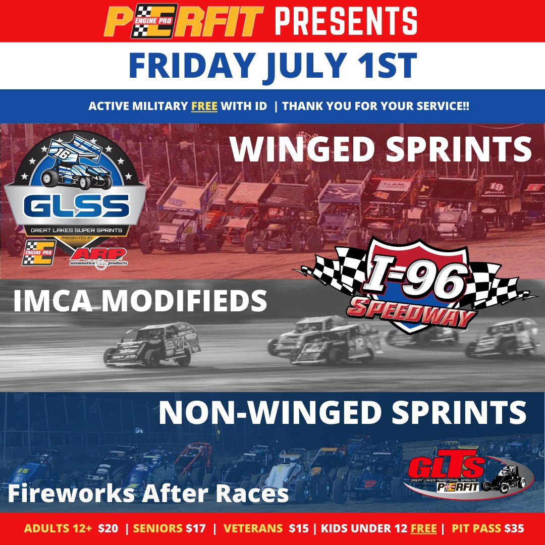 PErfit Night <a href="/i96speedway/">I-96 Speedway</a> This Friday with Fireworks!!!  Wings $2,000 to win, Non Wings $1,500 to win and IMCA Mods $800 to win!  Make it a PErfit Night and join us!