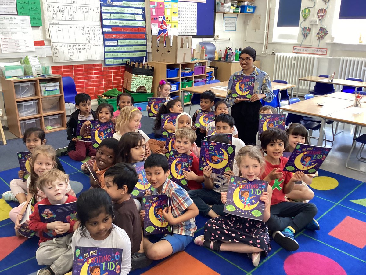 We had a special author visit Turquoise class today, Zeba Talkhani. She read her book ‘The Most Exciting Eid’. It was exciting! We asked  Zeba questions  and listened carefully to her talking about her book. We even got a signed copy of her book to take home!