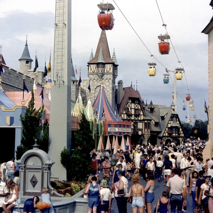 View through Fantasyland with the Skyway still operating at the Magic Kingdom.