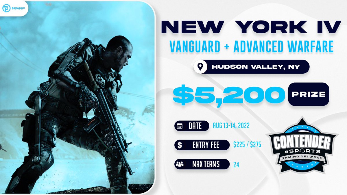 CGNEvents_'s tweet photo. CGN New York 4️⃣

            ADVANCED WARFARE
                    VANGUARD
                      WARZONE

🗓 - August 13-14, 2022

💵 - $5,200 Prize Pool

🔗 - https://t.co/dKHFrD6P7K https://t.co/meFKDjAbod