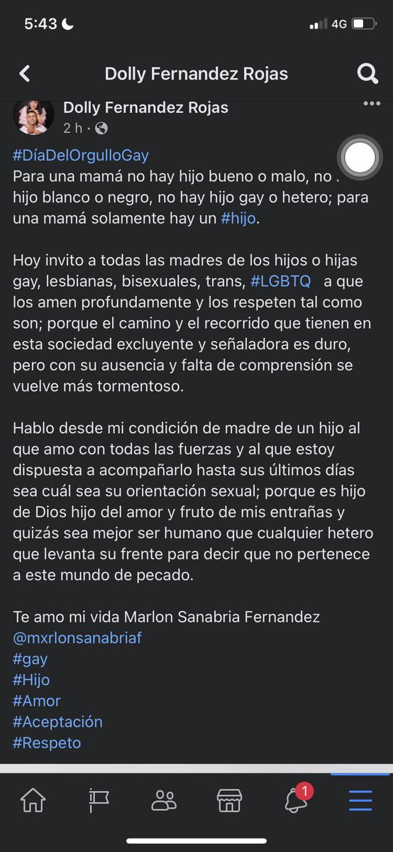 mi mamá compartió esto hoy en sus RRSS y soy el hijo más feliz del mundo 🏳️‍🌈 

te amo chacu, sos bendición♥️ #DiaDelOrgullo