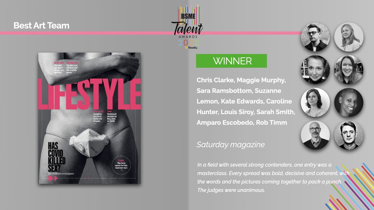 BSME (@bsmeinfo) on Twitter photo Sarah Smith, Louis Siroy, Maggie Murphy, Sara Ramsbottom, Suzanne Lemon, Kate Edwards, Caroline Hunter, Amparo Escobedo, Chris Clarke, and Rob Timm, <a href="/gdnsaturday/">Guardian Saturday</a>, are the winners of Best Art Team! Congratulations to everyone!
#BSMEta22 #journalism #BSMETalentAwards2022 Sarah Smith, Louis Siroy, Maggie Murphy, Sara Ramsbottom, Suzanne Lemon, Kate Edwards, Caroline Hunter, Amparo Escobedo, Chris Clarke, and Rob Timm, <a href="/gdnsaturday/">Guardian Saturday</a>, are the winners of Best Art Team! Congratulations to everyone!
#BSMEta22 #journalism #BSMETalentAwards2022