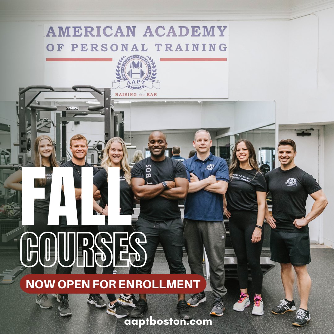 aaptboston's tweet photo. Become a #CertifiedPersonalTrainer with practical hands-on experience. Our Fall Courses are now open for enrollment! Learn more at https://t.co/vdJa9AXIfH.
#personaltrainer #personaltrainers #cpt #nasm #nasmcertified #personaltrainingschool #fitnessmotivation https://t.co/slQ47l4xzL