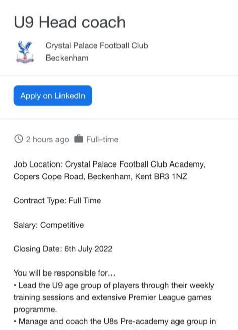 Amazing full-time job opportunity🦅

We are looking for a Foundation Phase specialist to lead our U9s &amp; U8s Pre-Academy age group⚽️

Check out the link below to apply for a chance to join our Category 1 Academy programme 🥇
👇🏻
 g.co/kgs/u6PxYu