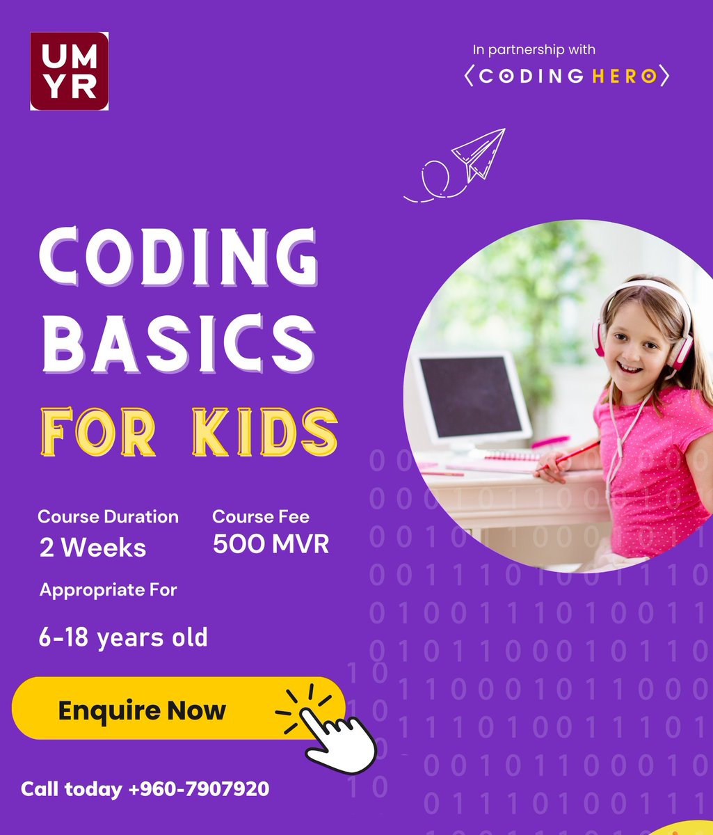 UMYRInstitute's tweet image. Kids spend lot of time online. This holiday dedicate an hour from that to learn a new skill by joining UMYR Creative Kids- Holiday Program. Apply Now! docs.google.com/forms/d/e/1FAI… #Tech4Future #Maldives
