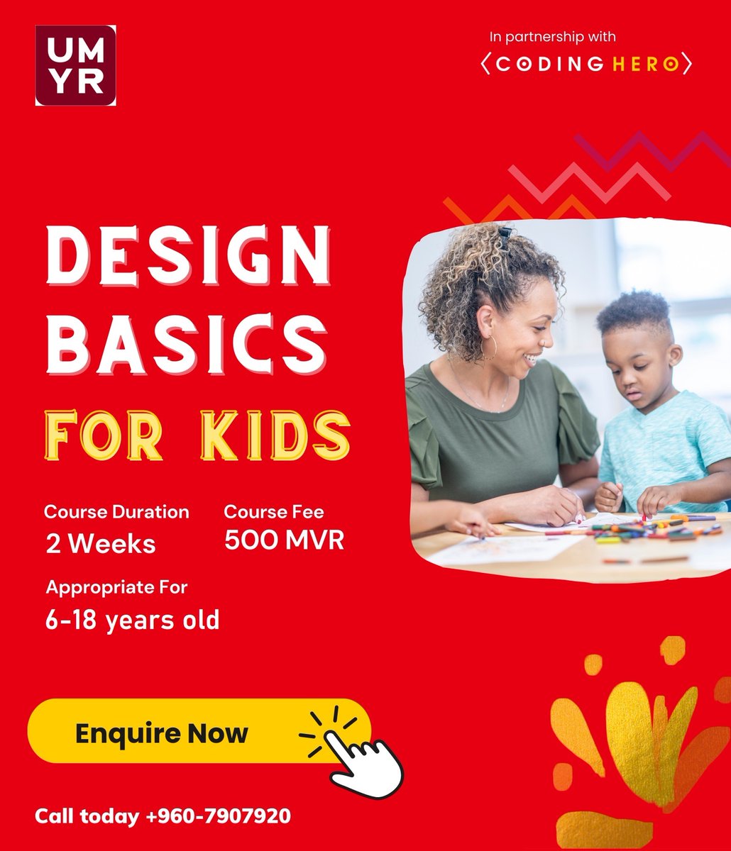 UMYRInstitute's tweet image. Kids spend lot of time online. This holiday dedicate an hour from that to learn a new skill by joining UMYR Creative Kids- Holiday Program. Apply Now! docs.google.com/forms/d/e/1FAI… #Tech4Future #Maldives
