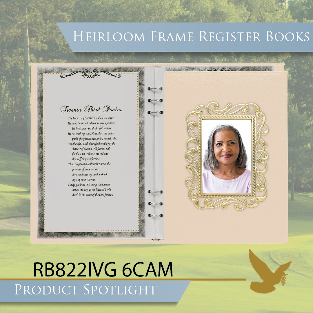 BassMollett's tweet photo. These Heirloom Frame register books are an elegant register book with preprinted interiors, featuring a charcoal scrolled interior page on gray funeral stock.
Register Book: 8" x "11 1/2"
Picture Frame: 3" x 5"
#funeralstationery #memorialbook #funeraldirector https://t.co/6RUgAbsuhn