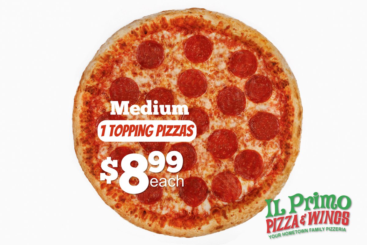 IL_Primo_Pizza's tweet photo. Stop in today and take advantage of our Tuesday Special!

Get a Medium Cheese Pizza with one of your favorite topping for only $8.99!

And grab one of our brand new menu items, our homemade Cheesy Garlic Bread! https://t.co/SuKXUnF3HS