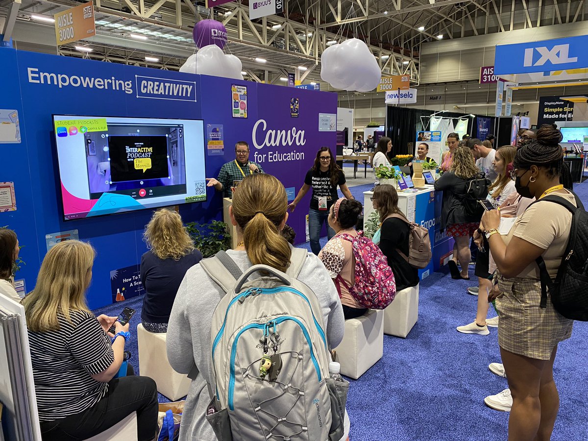 🤯 Mind blowing, amazing ideas from @themerrillsedu at the @canva for Education booth! I 💜 the idea of teaching writing skills with podcasting!! 🤩 #ISTE #ISTELive #ISTE22 #ISTE2022 #NotatISTE #CanvaEdu